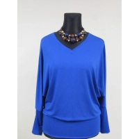 Adelle - luźna bluzka kimono z dekoltem i ściągaczami - chabrowa